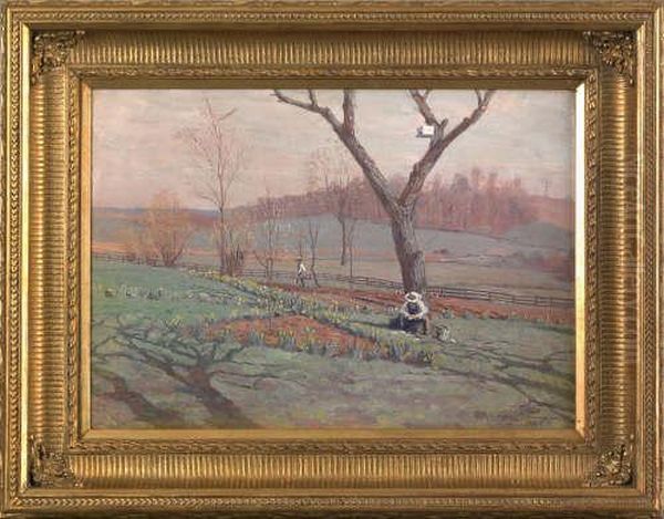 Landscape With Figures Gardening Oil Painting by William Anderson Coffin