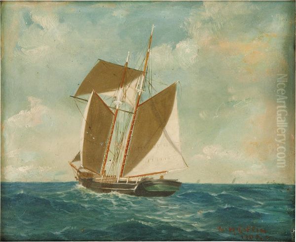 Sailboat At Sea Oil Painting by William Henry Coffin