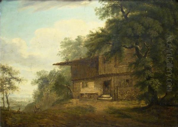 Hutte Am Waldrandmit Blick Auf Dorf In Talsohle Oil Painting by Joseph Cogels