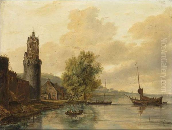 A Riverlandscape Oil Painting by Joseph Cogels