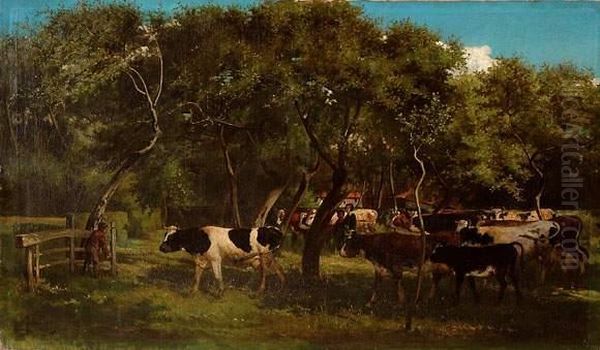 Le Retour Des Vaches Oil Painting by Felix Cogen