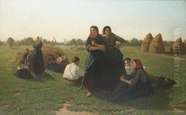 In The Hayfields Oil Painting by Felix Cogen