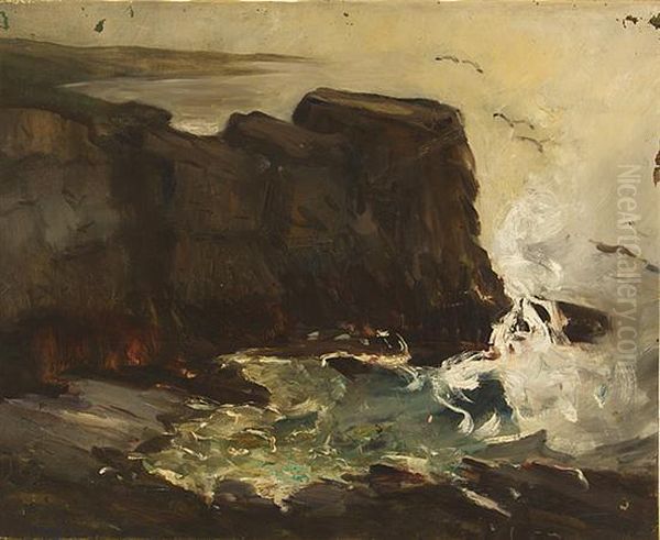 Grand Menan, Grey Cliffs With Gulls Oil Painting by Isabel M. Cohen