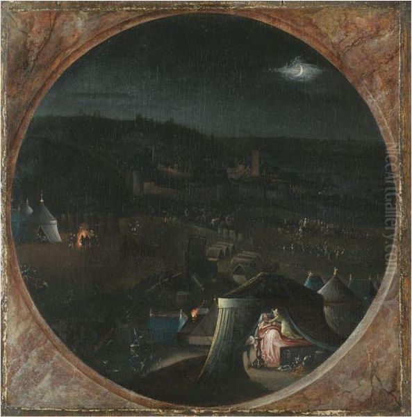 The Assyrian Camp At Night, With Judith Beheading Holofernes In Histent Oil Painting by Gillis Coignet