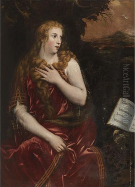 Mary Magdalene In A Landscape Oil Painting by Gillis Coignet