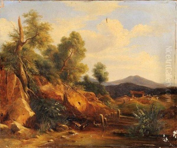 Paysage Aux Canards Oil Painting by Jules Louis Phillipe Coignet