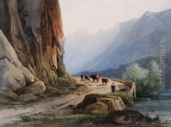 Les Vaches Dans La Montagne Oil Painting by Jules Louis Phillipe Coignet