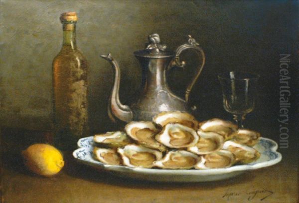 Nature Morte Au Citron, Huitres Oil Painting by Marie Coignet