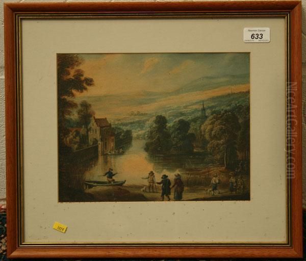 View Of Figures Beside A River Oil Painting by Thomas Coke Ruckle