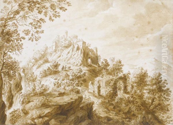 Roman Landscape Capriccio Oil Painting by Johannes Colaert