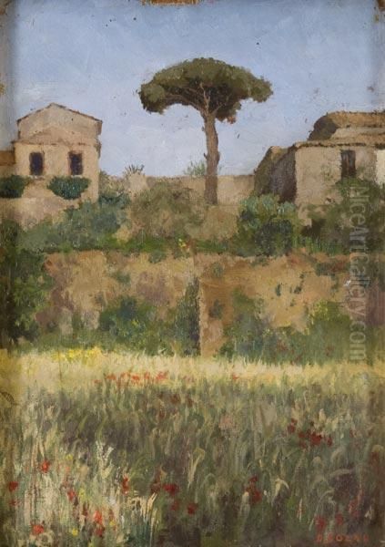 Paesaggio Romano Con Campo Di Papaveri Oil Painting by Domenico Colao