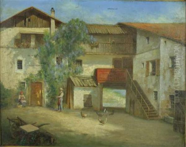 Cortile D'un Casale Nella Vallata Dell'isonzo Oil Painting by Arturo Marion Colavini