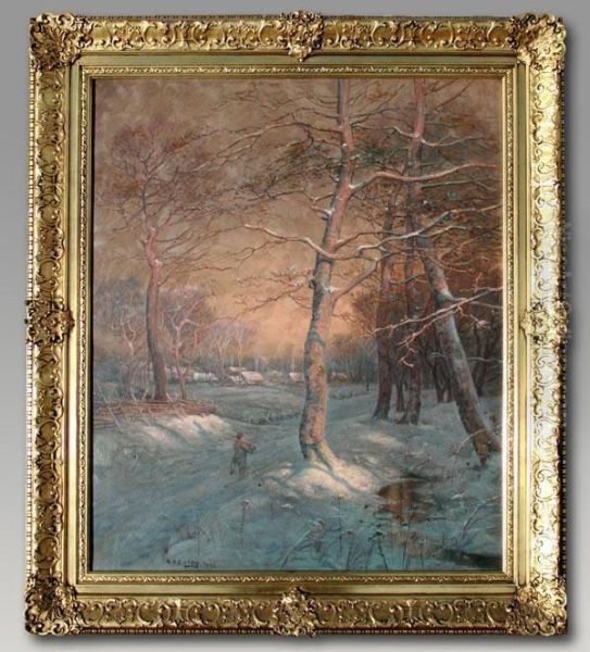 Hunter In Winter Landscape Oil Painting by George Ernest Colby