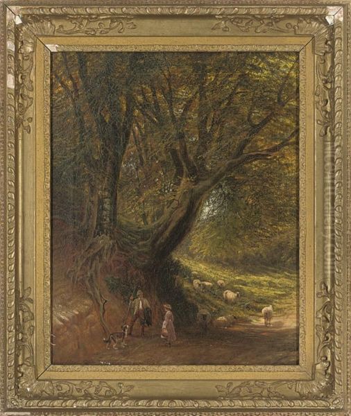 Figures Conversing On A Woodland Path Oil Painting by Alfred Benjamin Cole