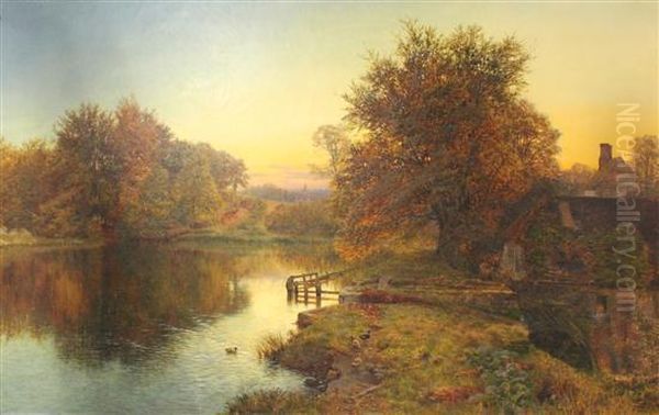 Watermill At Sunset Oil Painting by George Vicat Cole