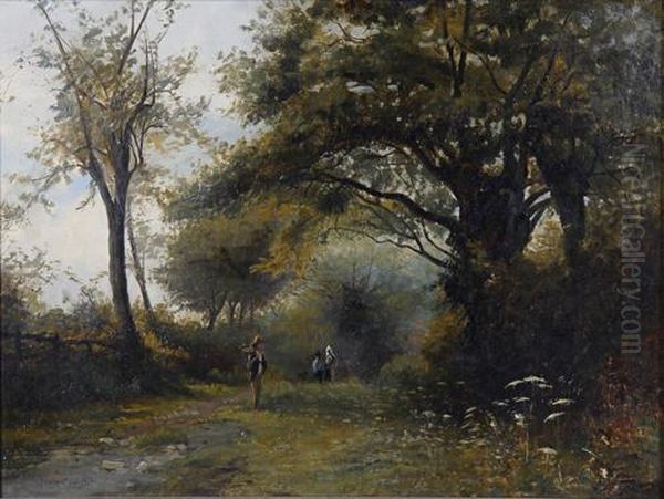 Figures Picking Wood By A Stream Oil Painting by George Vicat Cole