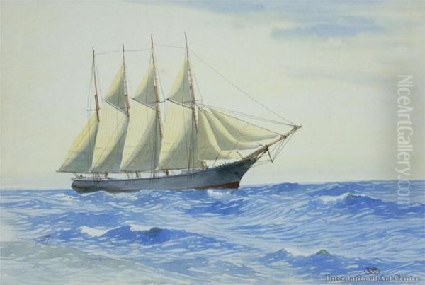 Sailing Ship At Sea Oil Painting by Herbert Cole