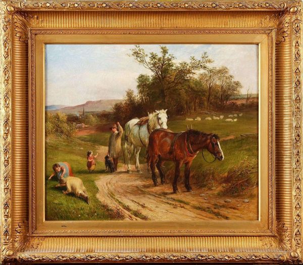 Landskap Medfigurstafffage Oil Painting by James William Cole