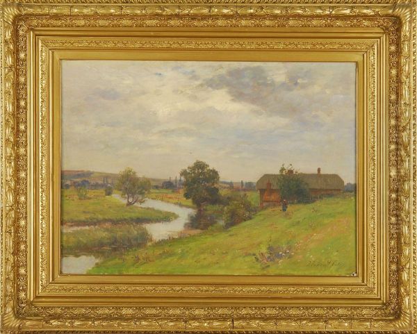 English Landscape - River Hill House Oil Painting by Joseph Foxcroft Cole