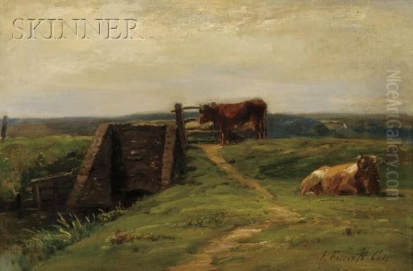 Cows By The Pasture Gate Oil Painting by Joseph Foxcroft Cole