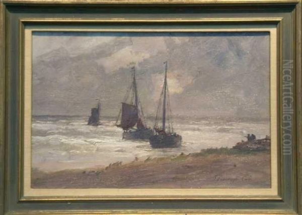 Dutch Shipping Off The Coast Oil Painting by Joseph Foxcroft Cole