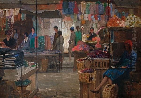 Berwick Street Market, Soho Oil Painting by Rex Vicat Cole