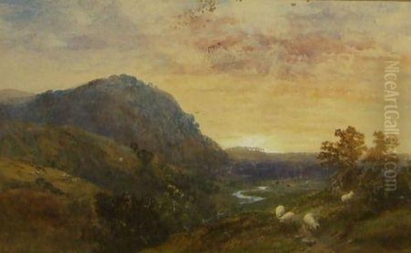 Sunset From Nature Near Poole (see Old Label Verso) Oil Painting by Rex Vicat Cole