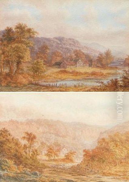 River And Mountain Landscapes With Cottages Oil Painting by A. Coleman