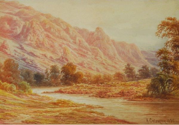 Upland Riverscape Oil Painting by A. Coleman