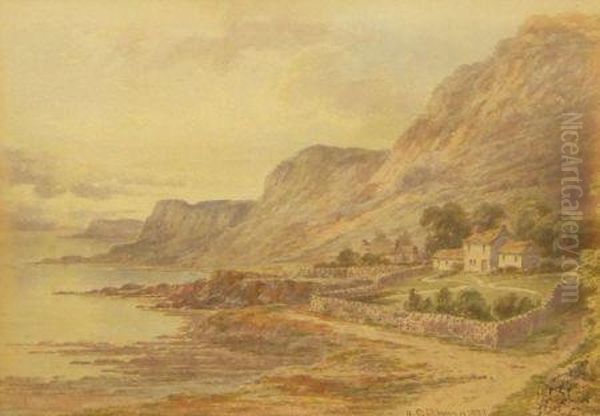 Coastal Scene With Cottages Oil Painting by A. Coleman