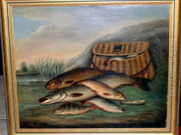 Mixed Catch Of Fish On Bank Oil Painting by Edward Coleman