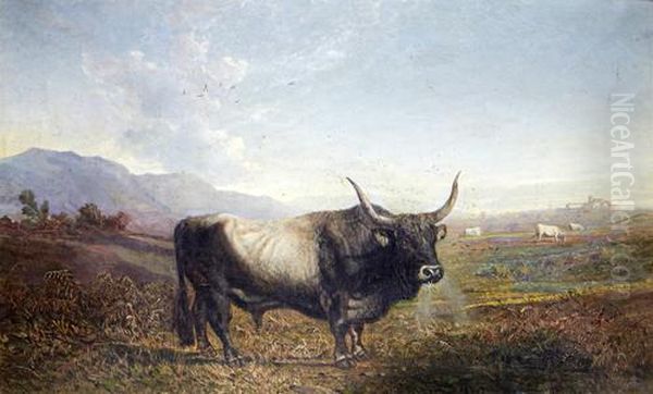 Bull In A Roman Campagna Oil Painting by Enrico Coleman