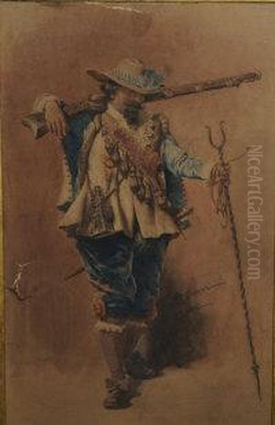 An Italian Musketeer Oil Painting by Francesco Coleman