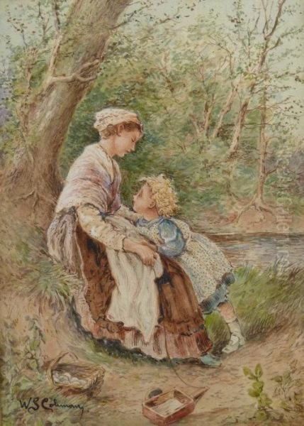 A Mother And Childwith A Basket Of Eggs Oil Painting by William Stephen Coleman