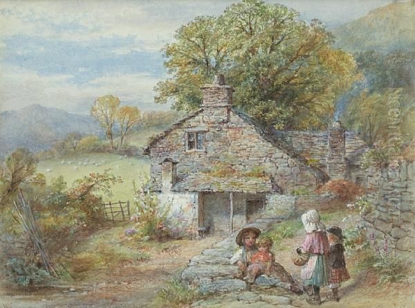 Children By A Cottage Oil Painting by William Stephen Coleman