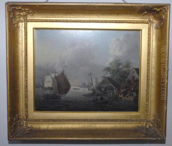 Dutch Canal Scene Oil Painting by Elizabeth Coleridge