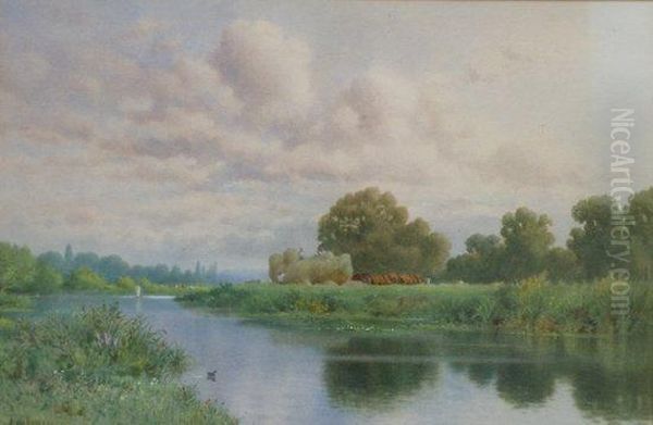 Haymaking By A River Oil Painting by Frederick G Coleridge