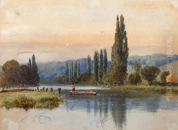 The Thames At Mapledurham From Miller's Island Oil Painting by Frederick G Coleridge