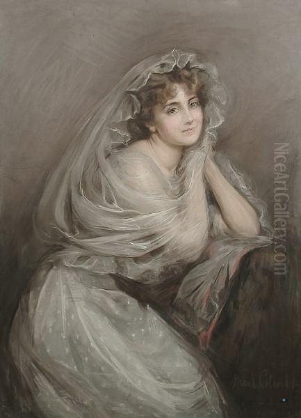 Portrait Of A Lady In White, Seated Oil Painting by Maud Coleridge