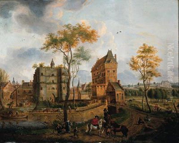 The Town Gate Of Malines, With Horsemen And Other Figures by Gerard Philippe Colin