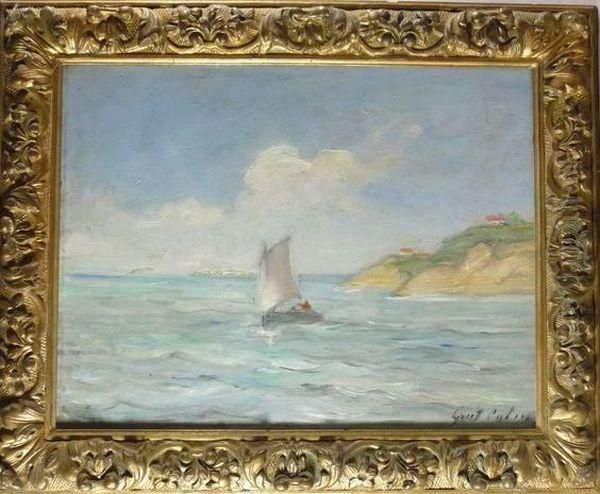  Voilier Pres De La Cote  Oil Painting by Gustave Colin