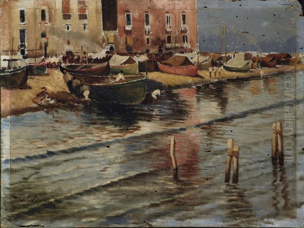 Barche In Riva Alla Spiaggia Oil Painting by Maximilian Colin