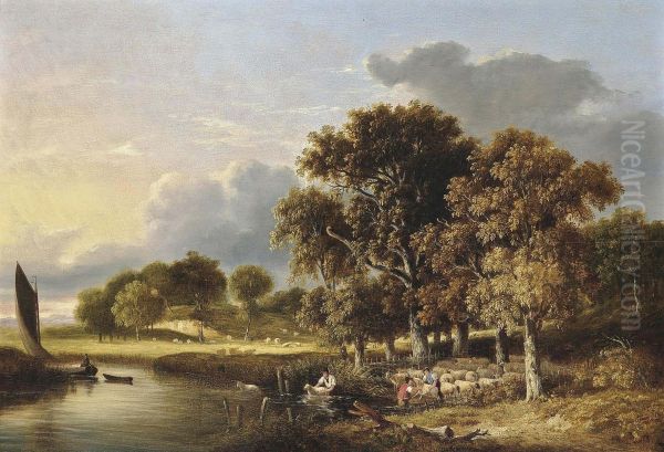 Sheep Dipping Oil Painting by Samuel David Colkett