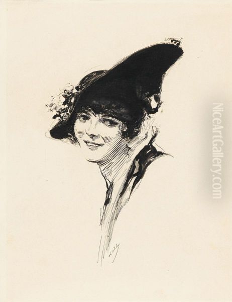 Portrait Of A Woman With A Hat Oil Painting by Joseph Clement Coll