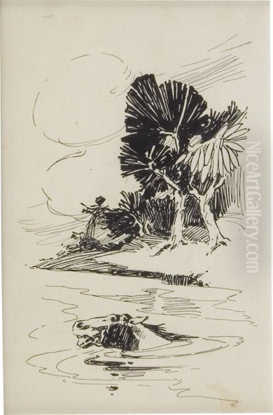 Swimming Horse Oil Painting by Joseph Clement Coll