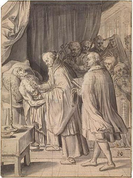 The Last Sacrament Administered To A Man On His Deathbed Oil Painting by Hans Ii Collaert