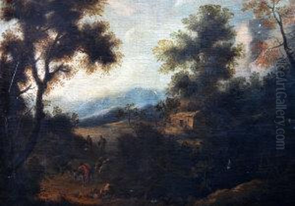 An Italianate Landscape With Drovers Oil Painting by Francisco Collantes