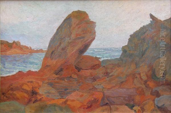 Rochers A Hendaye Oil Painting by Auguste Michel Colle