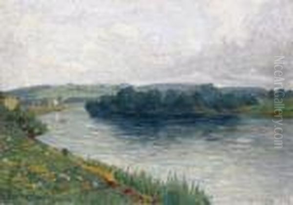 La Meurthe A Champigneulles Oil Painting by Auguste Michel Colle