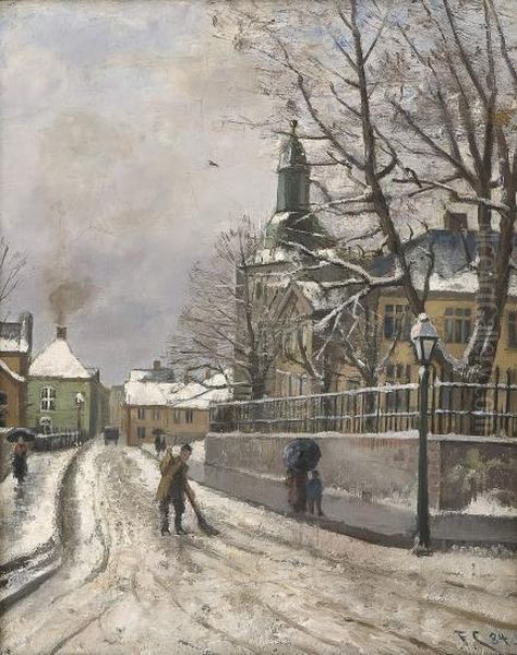 The Bergen Cathedralschool And Cathedral Oil Painting by Fredrik Collett